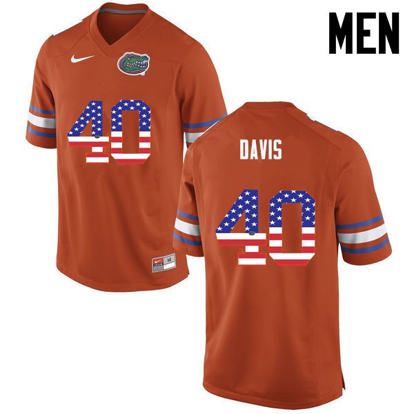 Florida Gators Men #40 Jarrad Davis College Football Jersey USA Flag Fashion Orange
